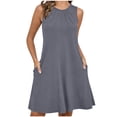 thumbnail image 2 of Vacation Dresses for Women Ndbuld Women's Solid Color Sleeveless Maxi Dress With Side Pockets And Crew Neckline Gray M, 2 of 7