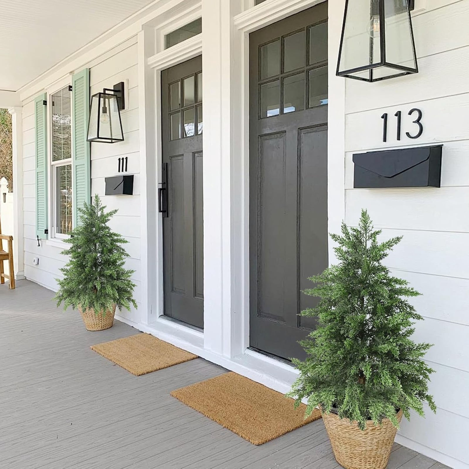 2.95FT Artificial Cedar Topiary Trees for Outdoors Potted Fake Cypress Trees Faux Evergreen Plants for Home Porch Decor