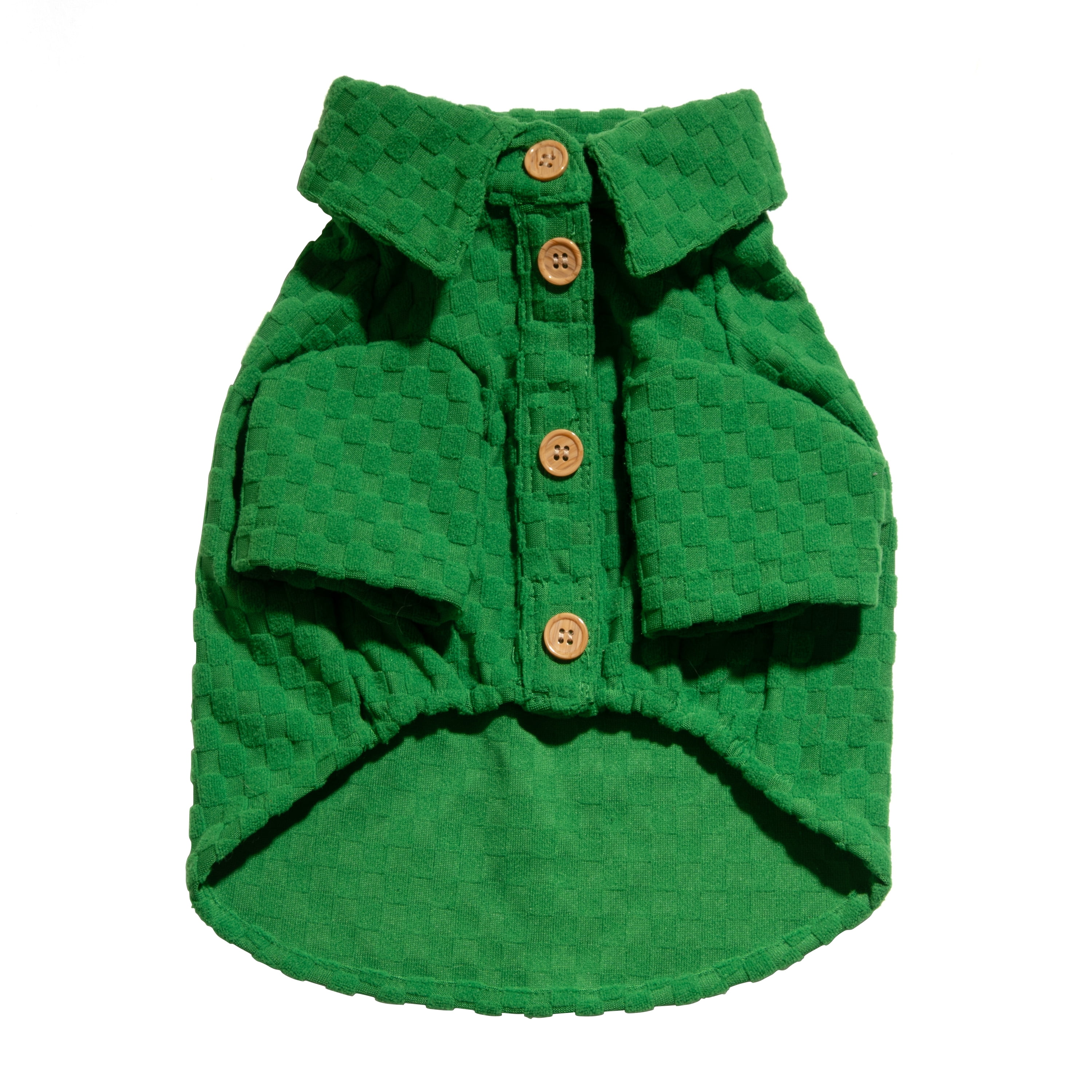 Oodles Green Boxy Button-Up Checkered Spring Dog T-Shirt, XS