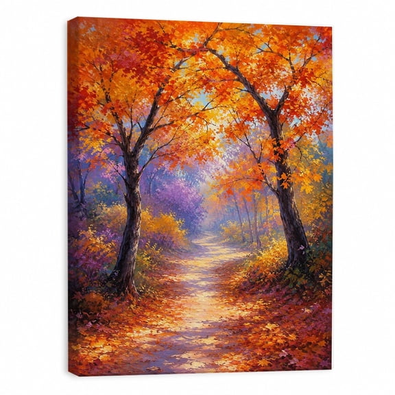 Autumn Forest Path Wall Art Print, Orange Fall Landscape Decor