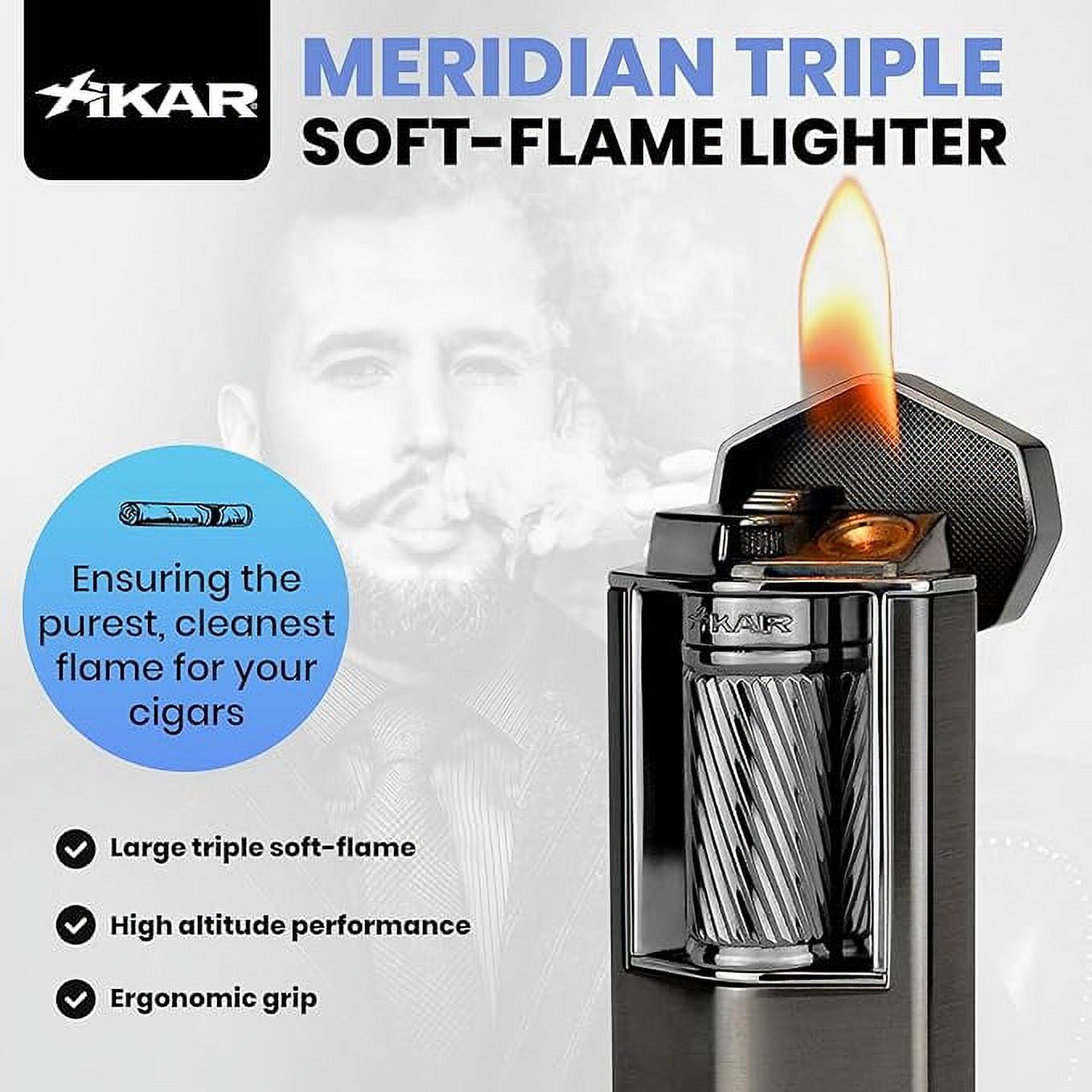 Xikar Meridian Triple Soft Flame Cigar Lighter, Gunmetal