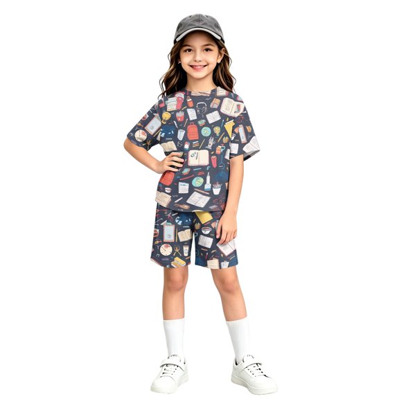 Grblisyd Girls Summer Outfits Casual Lounge Set Short Sleeve T Shirt and Elastic Waist Shorts 2 Piece Back to School Sets