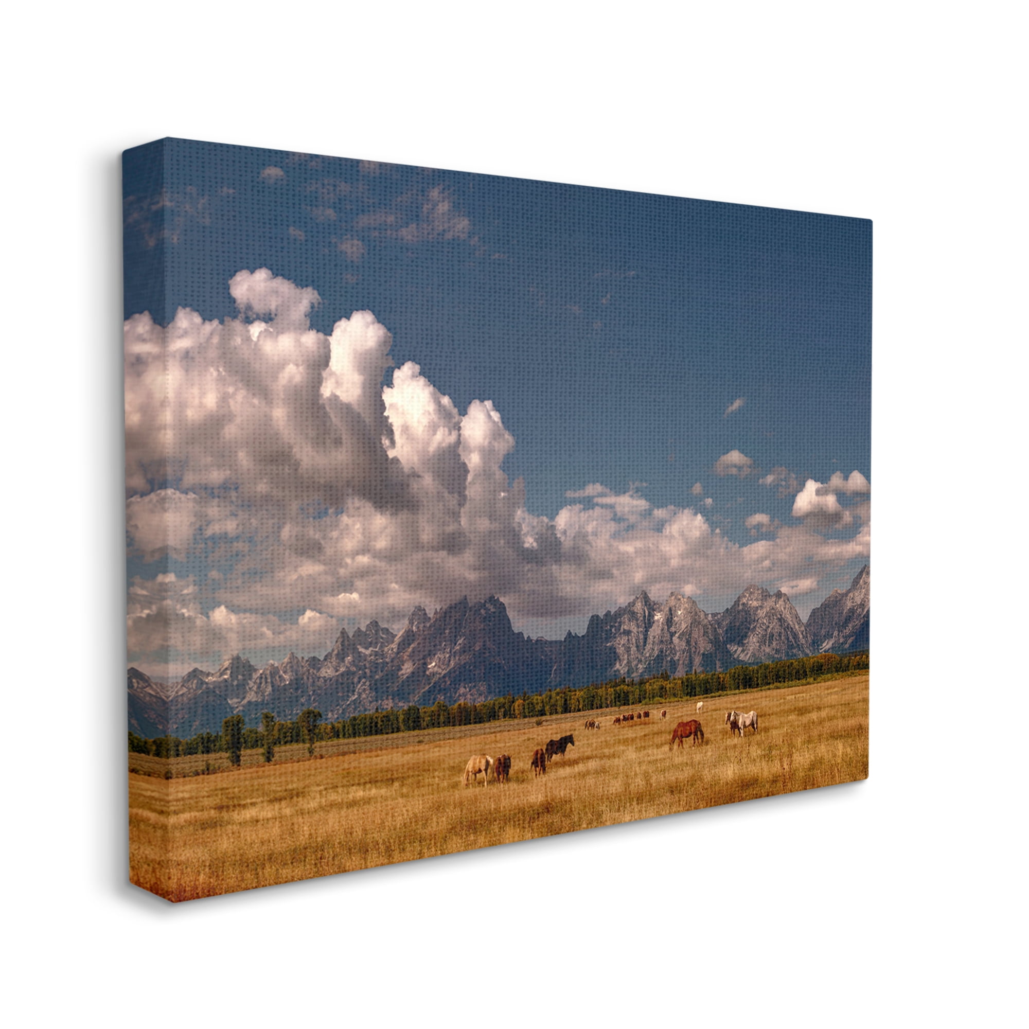 Stupell Industries Horses Grazing Mountain View Nature Photography Gallery Wrapped Canvas Print Wall Art, 48 x 36