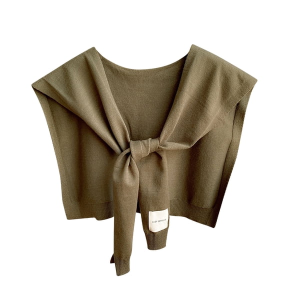 Xfvqtps Womens Fake Collar Knitting Detachable Solid Color Bow Shoulder Decoration Mini Cape Elegant Lightweight Breathable Soft Shawls Army Green