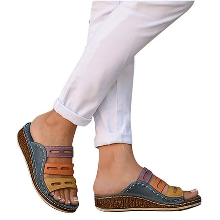 

ClodeEU Woman Summer Fashion Casual Sandals Casual Flat Solid Color Loophole Shoes