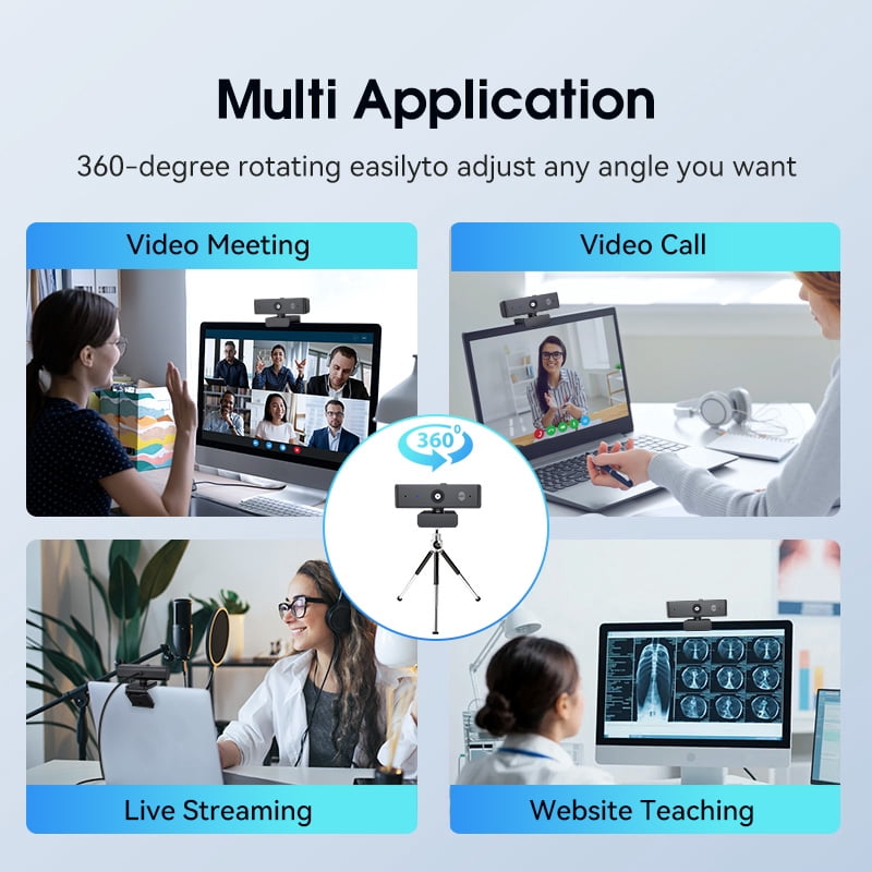 4K Ultra HD USB Webcam, 90FPS High Frame Rate Auto Focus Camera with Dual Mic Noise Reduction for Video Conference Live Streaming