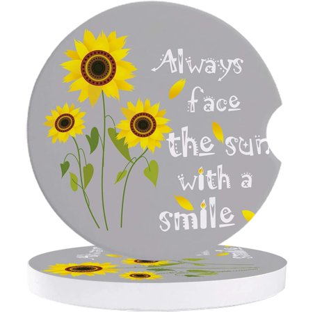 

ZHANZZK Sunflower Always Face The Sun With A Smile Gray Set of 6 Car Coaster for Drinks Absorbent Ceramic Stone Coasters Cup Mat with Cork Base for Home Kitchen Room Coffee Table Bar Decor