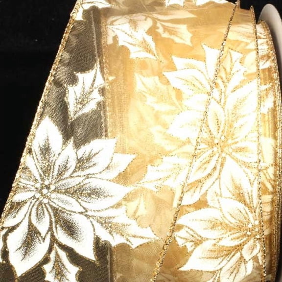 The Ribbon People Gold Elegant Poinsettia Wired Craft Ribbon 2.5" x 40 Yards