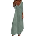 thumbnail image 2 of Offres de Liquidation d'Automne! Robes Décontractées pour Femmes, Robe Longue Décontractée Style Vacances pour Femmes, Couleur Unie, Manches 3/4, Col en V, Vert, P, 2 of 6