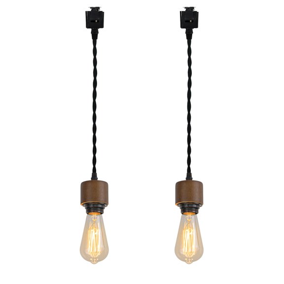 KAYYELAMP 0.98Feet Corded Track Lighting E26 Walnut Base J-Type Track Pendant Light Retro Design for Kitchen Loft Dining Room Store Set Two(No Bulb, Track)