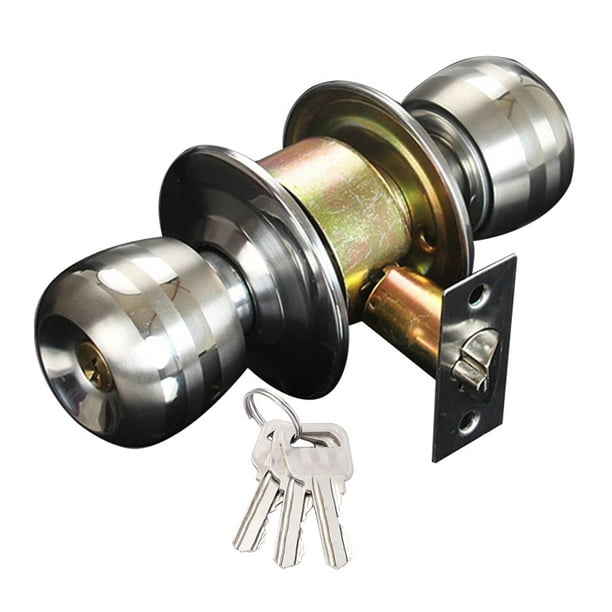 Round Door Handle Knobs Lock Stainless Steel Bedroom Living Room