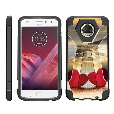 TurtleArmor ® | For Motorola Moto Z2 Force | Motorola Moto Z2 Play XT1710 [Dynamic Shell] Dual Layer Hybrid Silicone Hard Shell Kickstand Case - Red Hearts (Best Motto In Love)