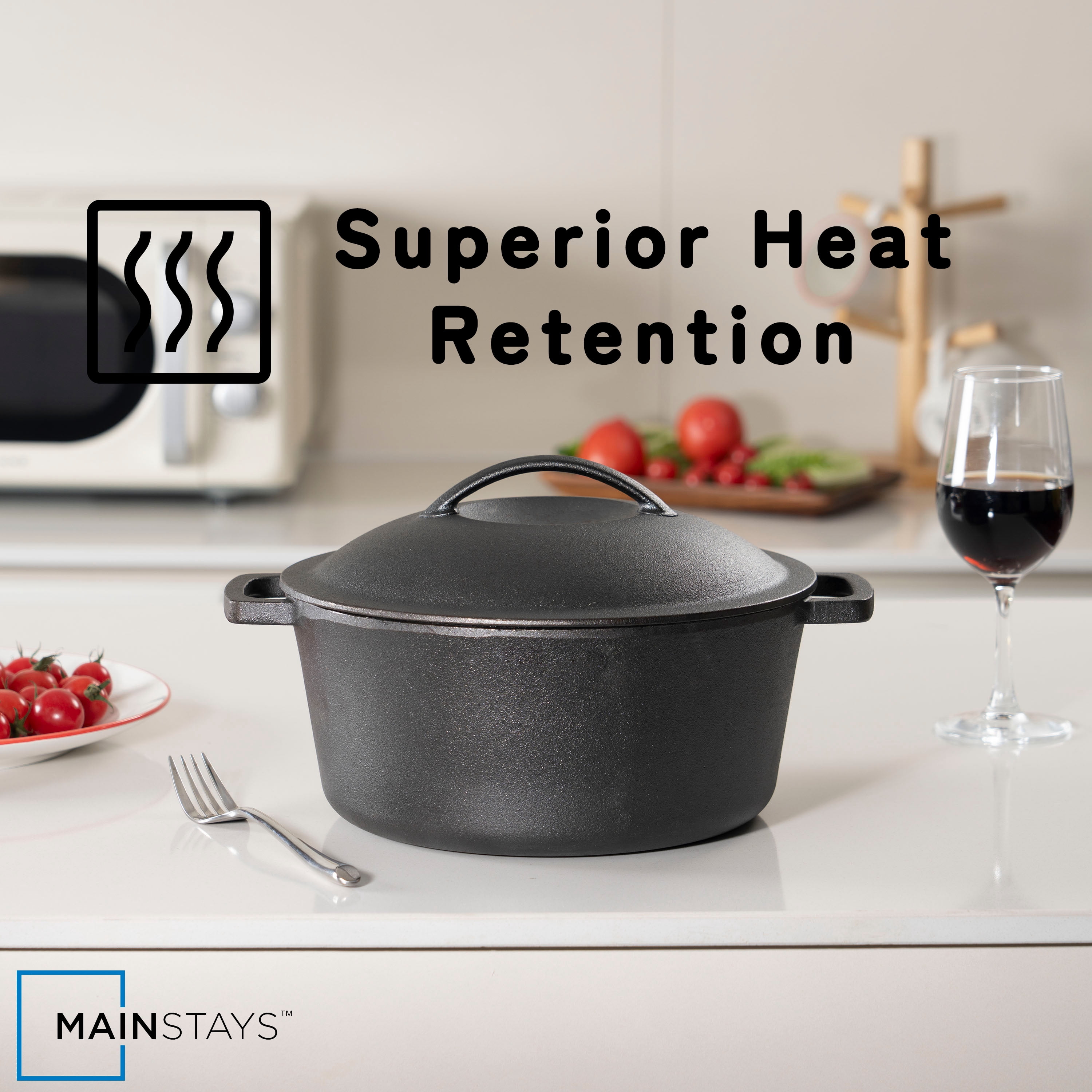 Mainstays 5 Quart Pre-Seasoned Cast Iron Dutch Oven Black