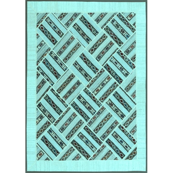 Ahgly Company Indoor Rectangle Solid Light Blue Modern Area Rugs, 7' x 10'