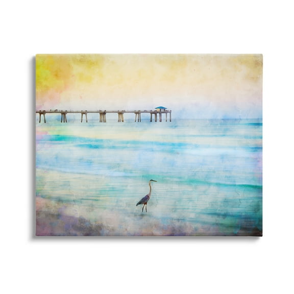 Stupell Industries Abstract Heron on Shore Animals & Insects Painting Gallery Wrapped Canvas Art Print Wall Art, 20 x 16