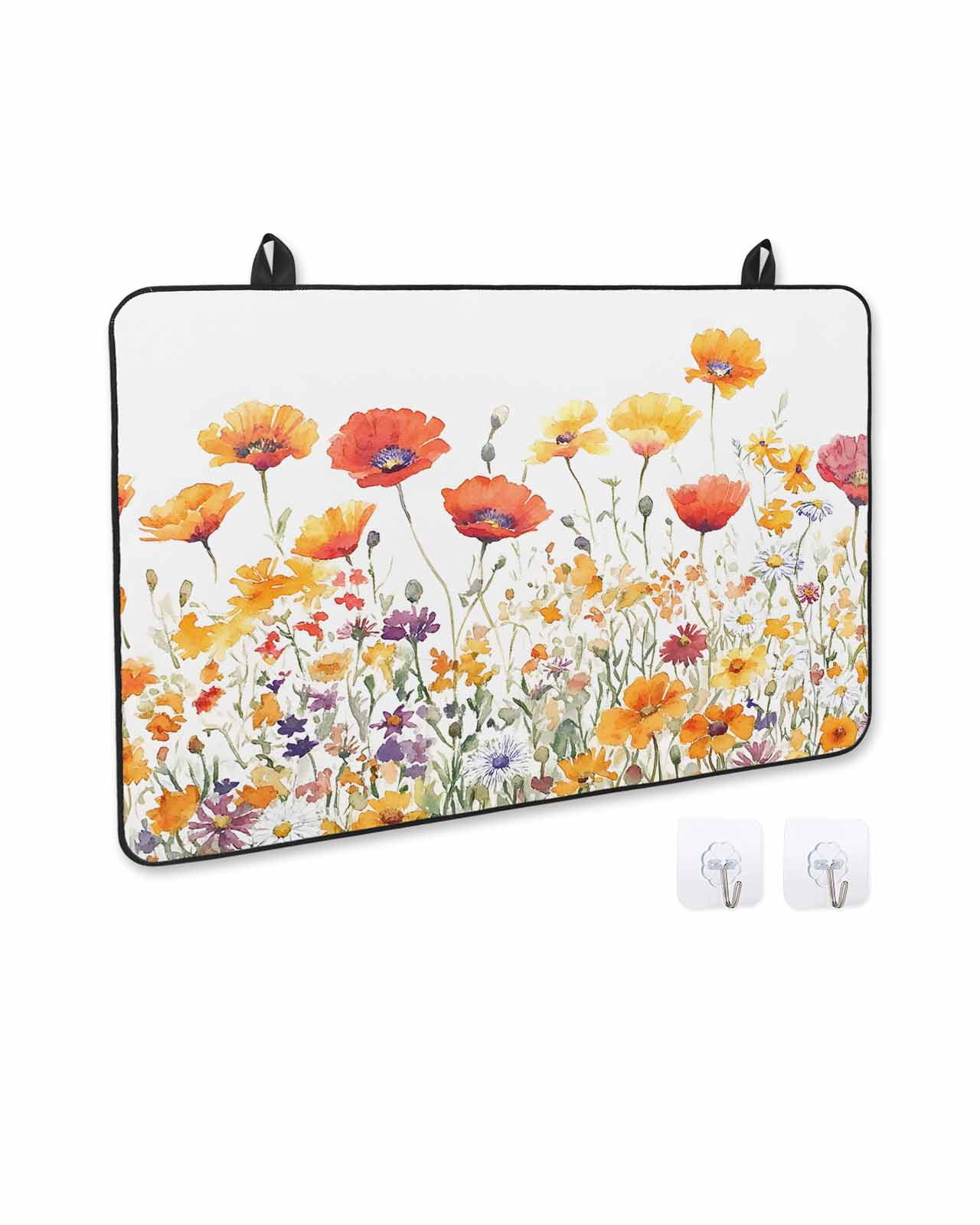 nqOlkjepod Large Induction Cooktop Protector Mat 24"x21", Flowers Stove Top Covers for Electric Stove, Vintage Orange Yellow Wildflower Garden Floral Stove Burner Cover Mats, Glass Top Stove Cover