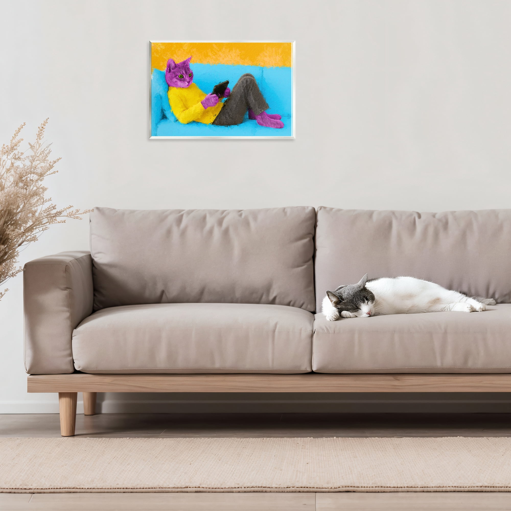 Stupell Industries Vibrant Cat Playing Game Wall Plaque Art, design by Sean Parnell