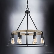 Urban Ambiance Luxury Industrial Chandelier, Large Size: 24H x 24.5W, with Vintage Style Elements, Ash Black Finish, UQL2810 from the Bergen Collection