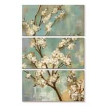 Elephant Stock Kyoto Blossoms Ii Wall Art - Vertical Multi Panel Canvas - Living Room Wall Decor - Floral And Botanical Multi Panel - Blue And Beige Decor By Silvia Vassileva - 14" x 23"