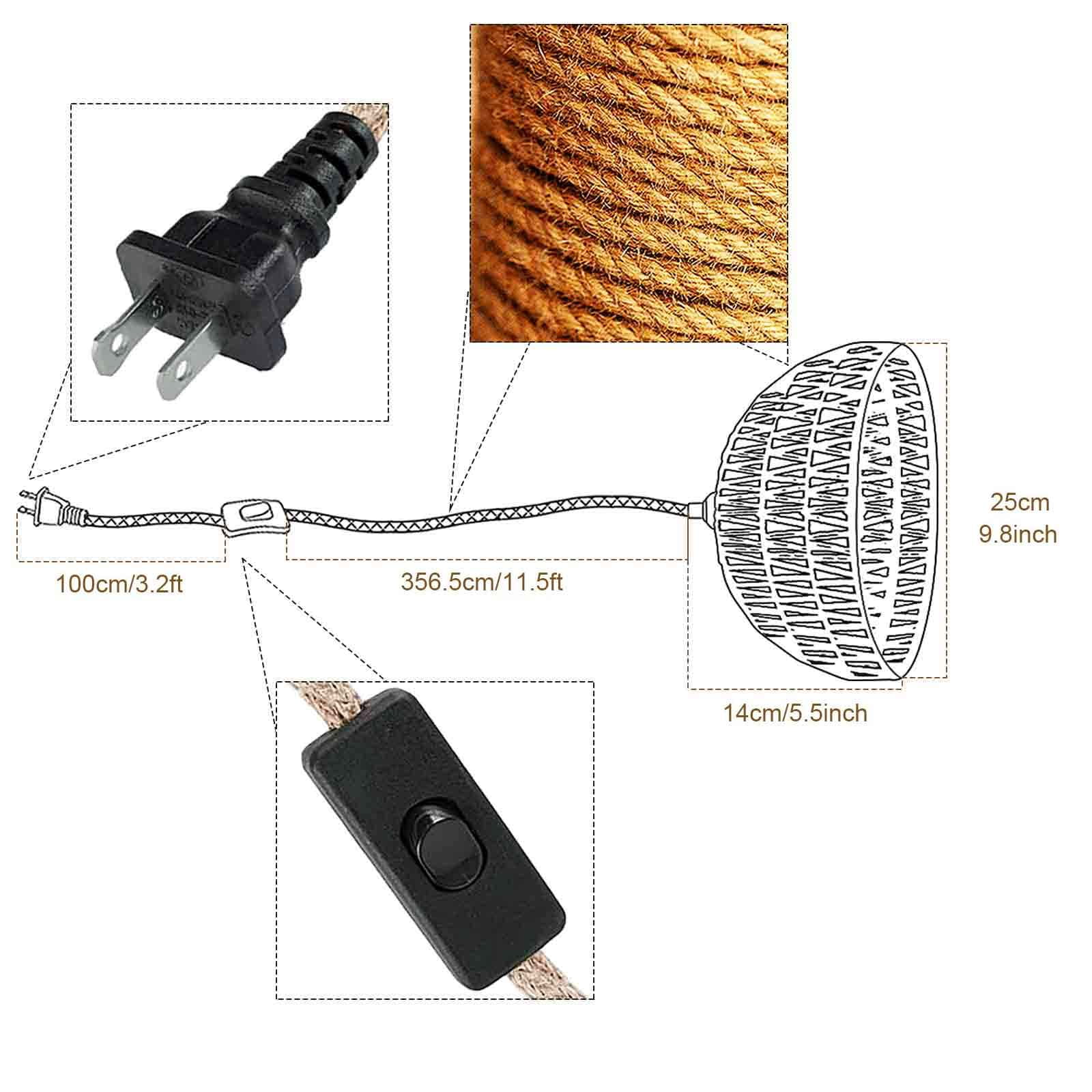IC INSTANT COACH Woven Pendant Lights, Brown Woven Rattan Shade, Hemp Rope Hanging Cord with Switch, E26 Farmhouse Chandelier Pendant Light Fixtures for Kitchen Island, Dining Room, Living Room, Bedro