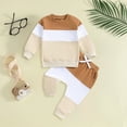thumbnail image 2 of TOWED22 Baby Boy Clothes Outfits Fall Long Sleeve Color Block Sweatshirt Tops Casual Pants Newborn 2Pcs Set,Beige,6-12 M, 2 of 6