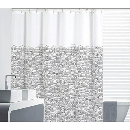 Ganma Black Line House White Hue Not Moldy Shower Curtain