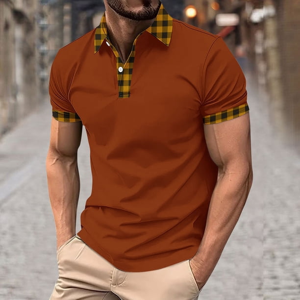 Blusa y camisa de manga corta con cuello vuelto para hombre, blusa de manga corta con solapa y botones estampados, blusa de poliéster para hombre