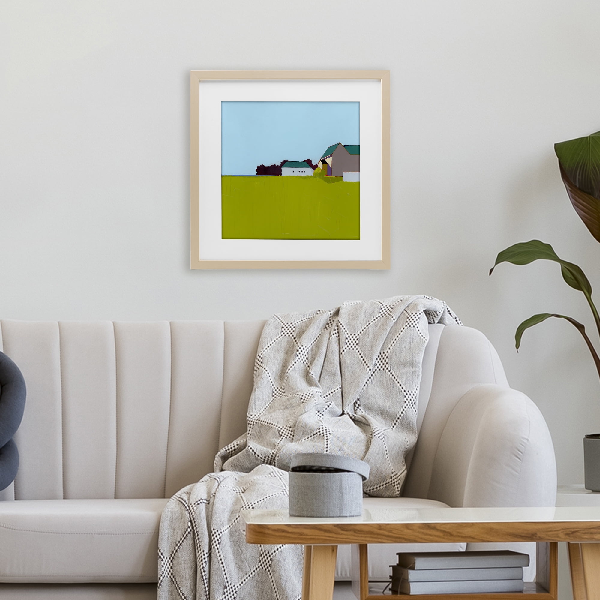 Spring Morning Farm Land Birch Framed Print Under Glass, design by Ruth LaGue
