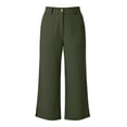 thumbnail image 4 of Inleife Women's Solid Color Cropped Pants Summer Ladies Wide Leg Elastic Waist Button Capris with Pockets And Slit Hem Army Green L, 4 of 6