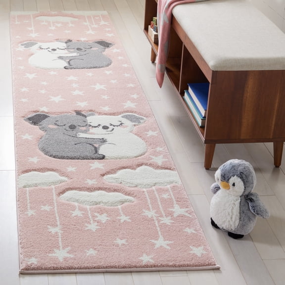 SAFAVIEH Carousel Kids Hugging Koalas Runner Rug, Pink/White, 2' x 8'