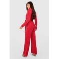 thumbnail image 4 of Franhais Women’s Sparkly Wrap Jumpsuits Long Sleeve V Neck Solid Color Rompers Long Pants with Belt, 4 of 4