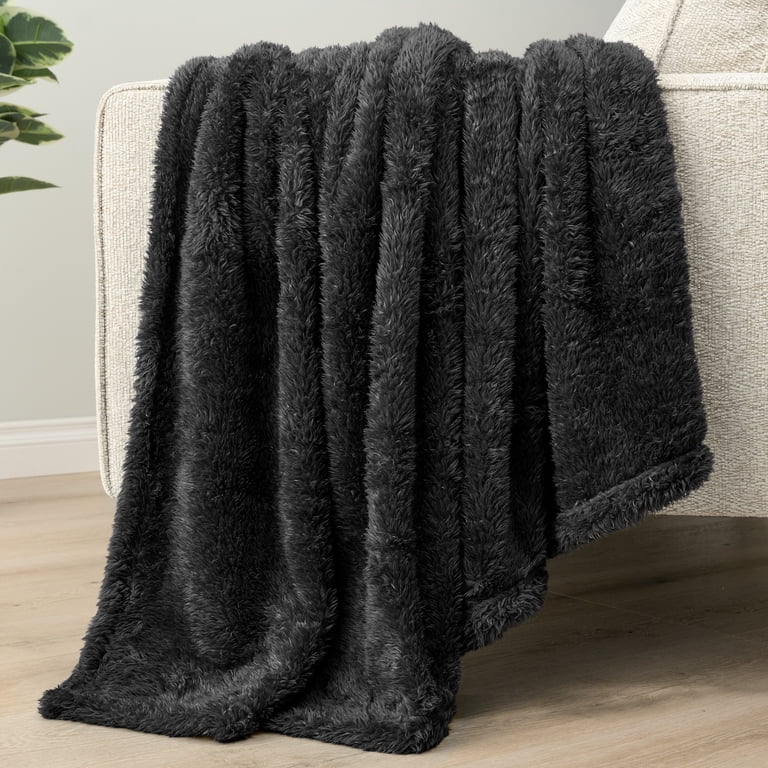 Pavilia Sherpa Throw Blanket, Black 50x60 photo 5