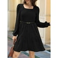 thumbnail image 5 of Womens Square Neck Long Sleeve Fall Dresses Casual Babydoll Sweater Dress Black XL, 5 of 8