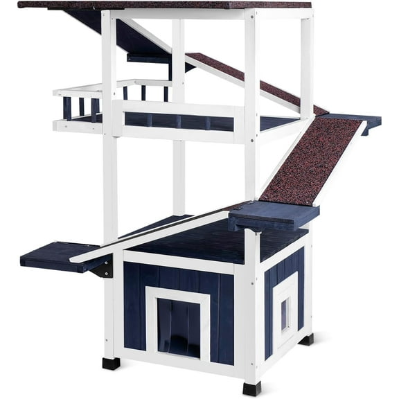 4 Tiers Outdoor Cat House 45.1" Feral Cat Shelter Weatherproof Outside Enclosure for Multiple Cats
