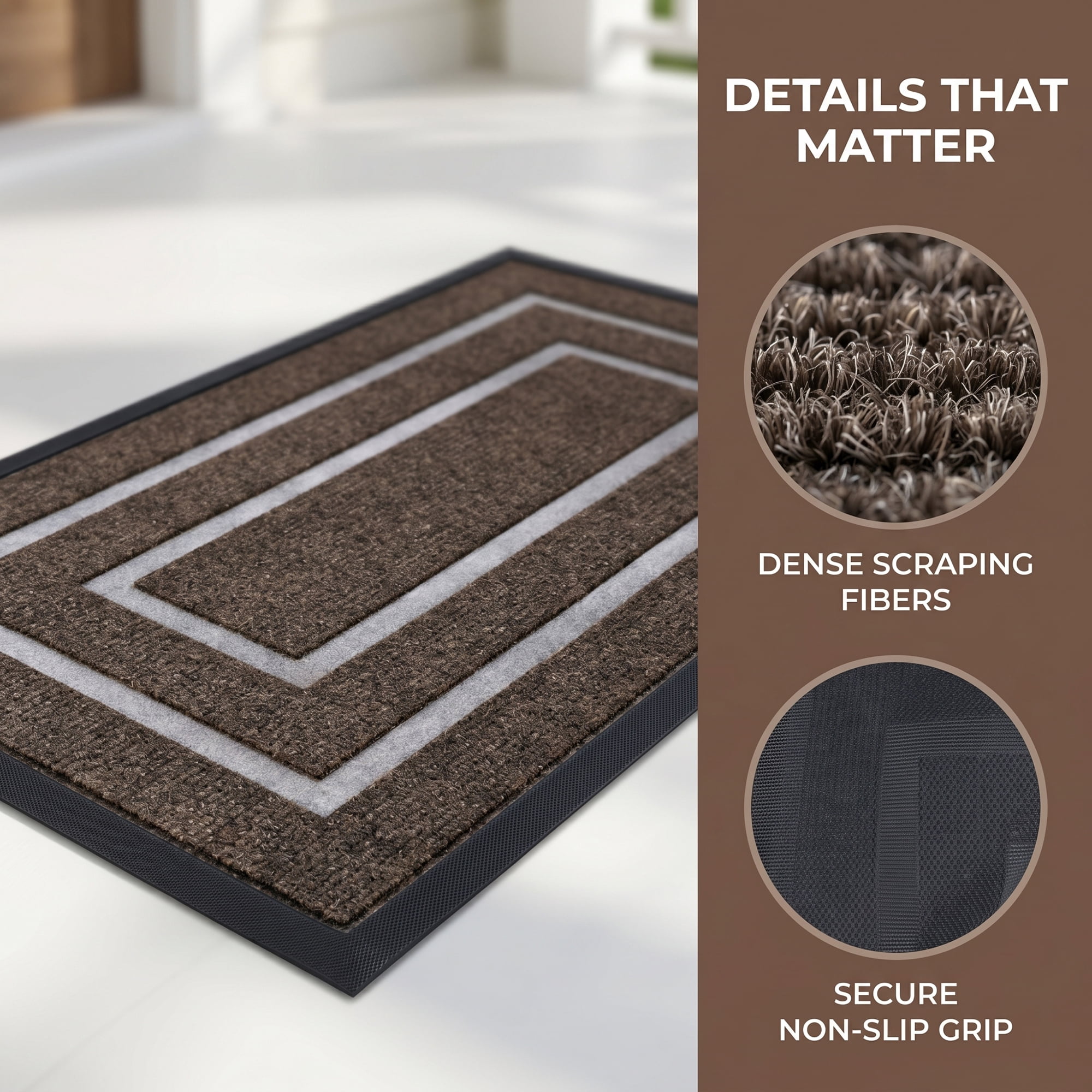 Unique Bargains Geometric Waterproof Welcome Front Door Mat Brown 30" x 18"