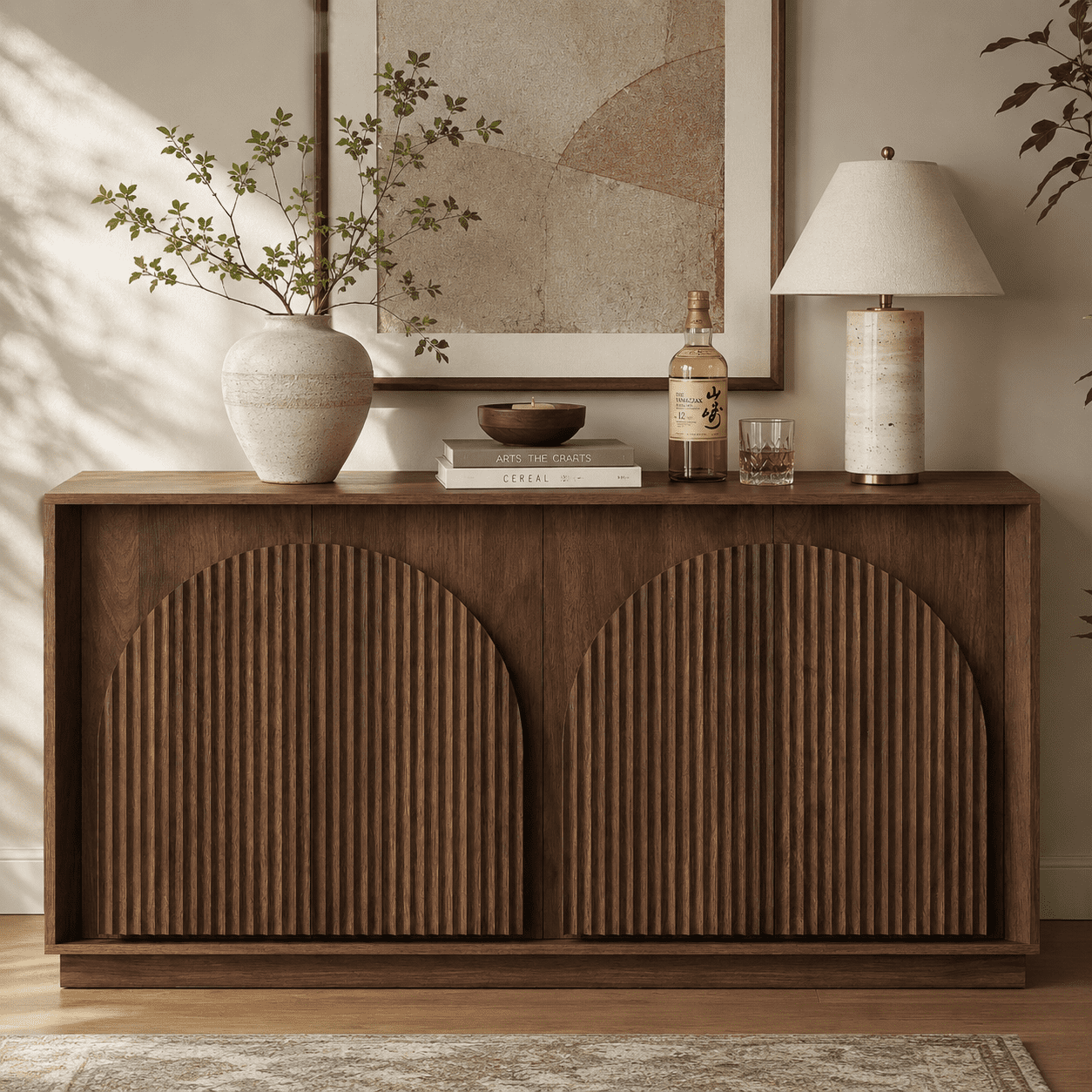 Wetalus 65.3" Mid-Century Modern Fluted Sideboard Buffet Cabinet with Storage,Walnut
