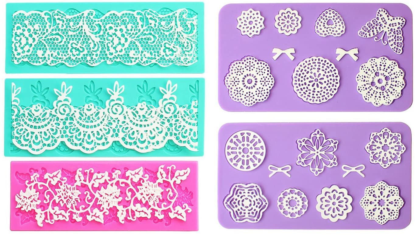 3D Floral Lace Edible Silicone Embossing Mat Wedding Cake Decor Mold Baking Tool 
