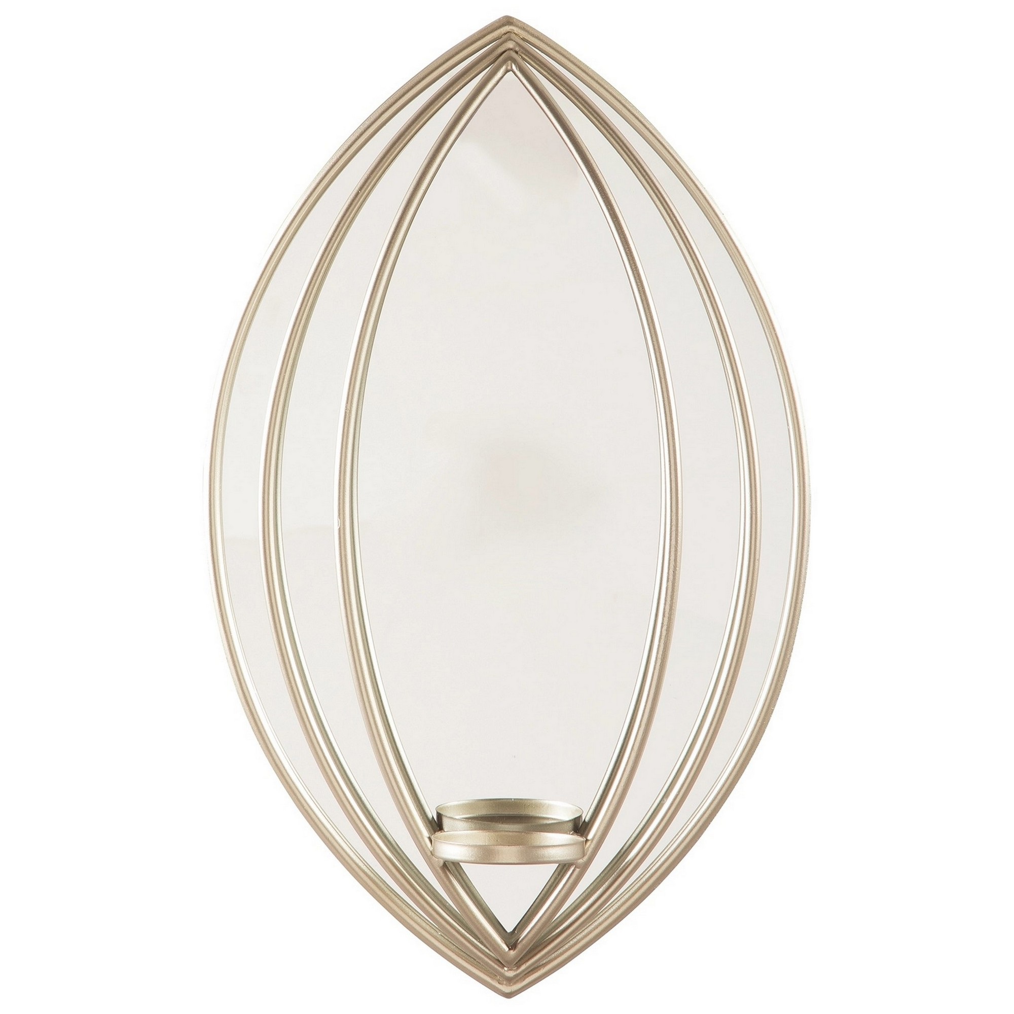 Caged Oval Metal Wall Sconce with Mirror Insert, Silver