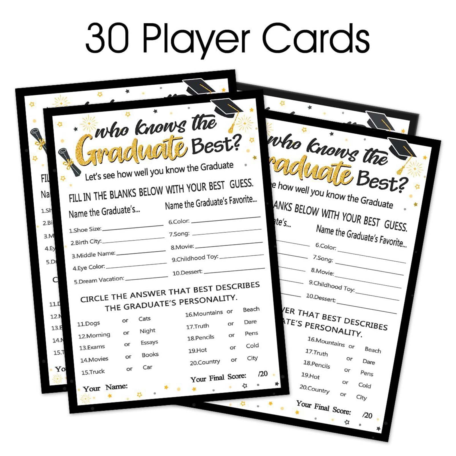 30Pcs Graduation Party Game Cards, Paper Greeting Card Decor for Grad Celebration Party Supplies