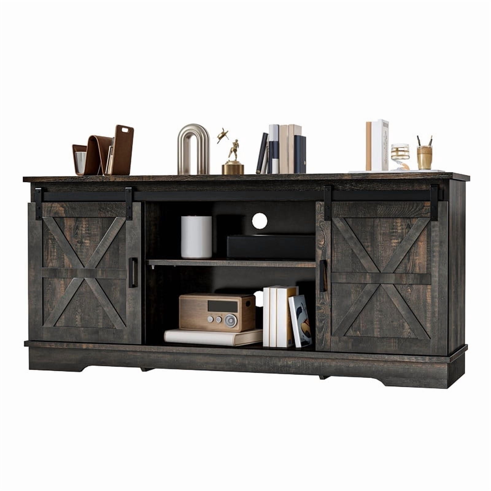 Uforic Farmhouse TV Stand for 65-Inch TV, Entertainment Center with Sliding Barn Door,Media Console,Rusitc Grey