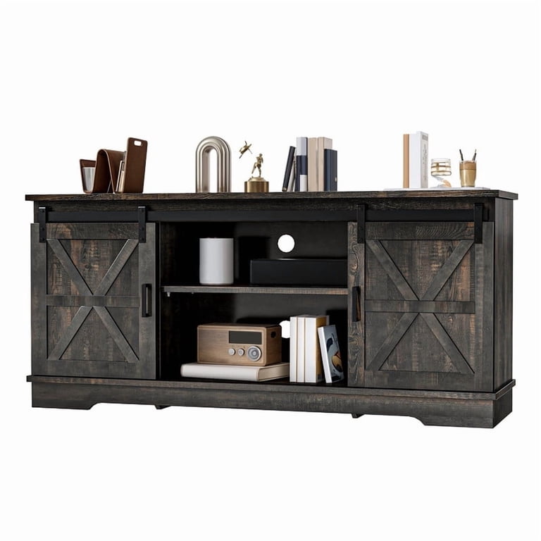 Uforic Farmhouse TV Stand for 65-Inch TV with Sliding Barn Doors photo 3