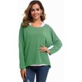 thumbnail image 4 of Camiseta holgada UGET para mujer, holgada, holgada, con hombros descubiertos, verde claro, 4 of 5