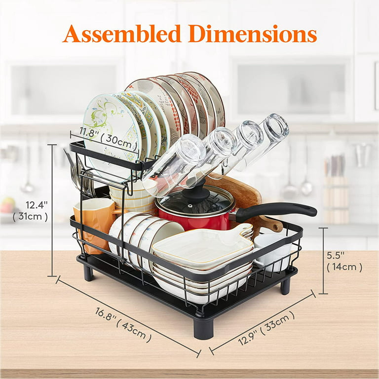 Dish Drying Rack,Dish Rack for Kitchen Counter,2 Tier Large Dish