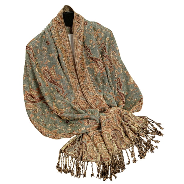 Bufandas de lana para mujer, suaves, alargadas, estilo étnico, chal cálido, bufanda con borlas de cachemira, bufanda acrílica para mujer
