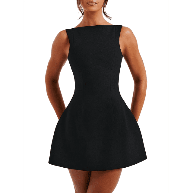 Robe Moulante d'Été Sans Manches à Fermeture Éclair Col Montant Ajustée Mini Robe de Soirée Boîte de Nuit pour Femmes