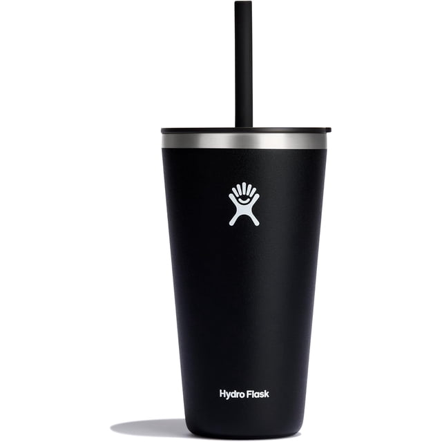 Hydro Flask Gobelet en Acier Inoxydable Tout Autour 28 Oz avec Paille Flexible Résistante aux Fuites et Couvercle à Pression, Noir