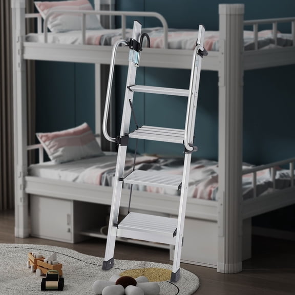 Adjustable 4-Step Ladder, 5-Position Pedals & 330lbs Capacity, 17.72in Inner Width, for Bunk Beds, Dorms