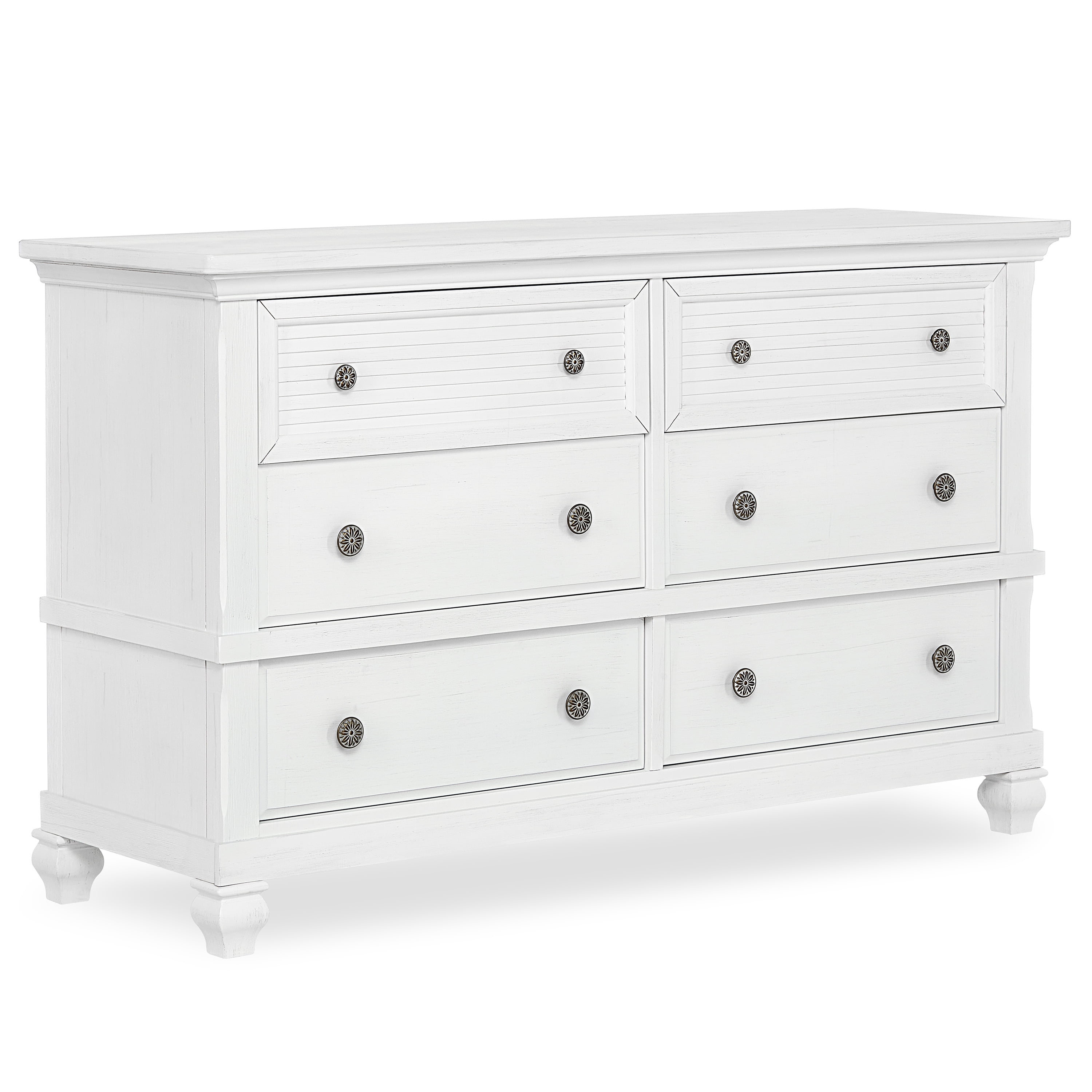 Evolur Signature Cape May Double Dresser, Weathered White, 6 Drawers