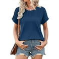 thumbnail image 3 of Mittory Womens T Shirts Casual Summer Tops Pleated Crewneck Short Sleeve Blouses Trendy Beach Vacation Clothes, 3 of 8