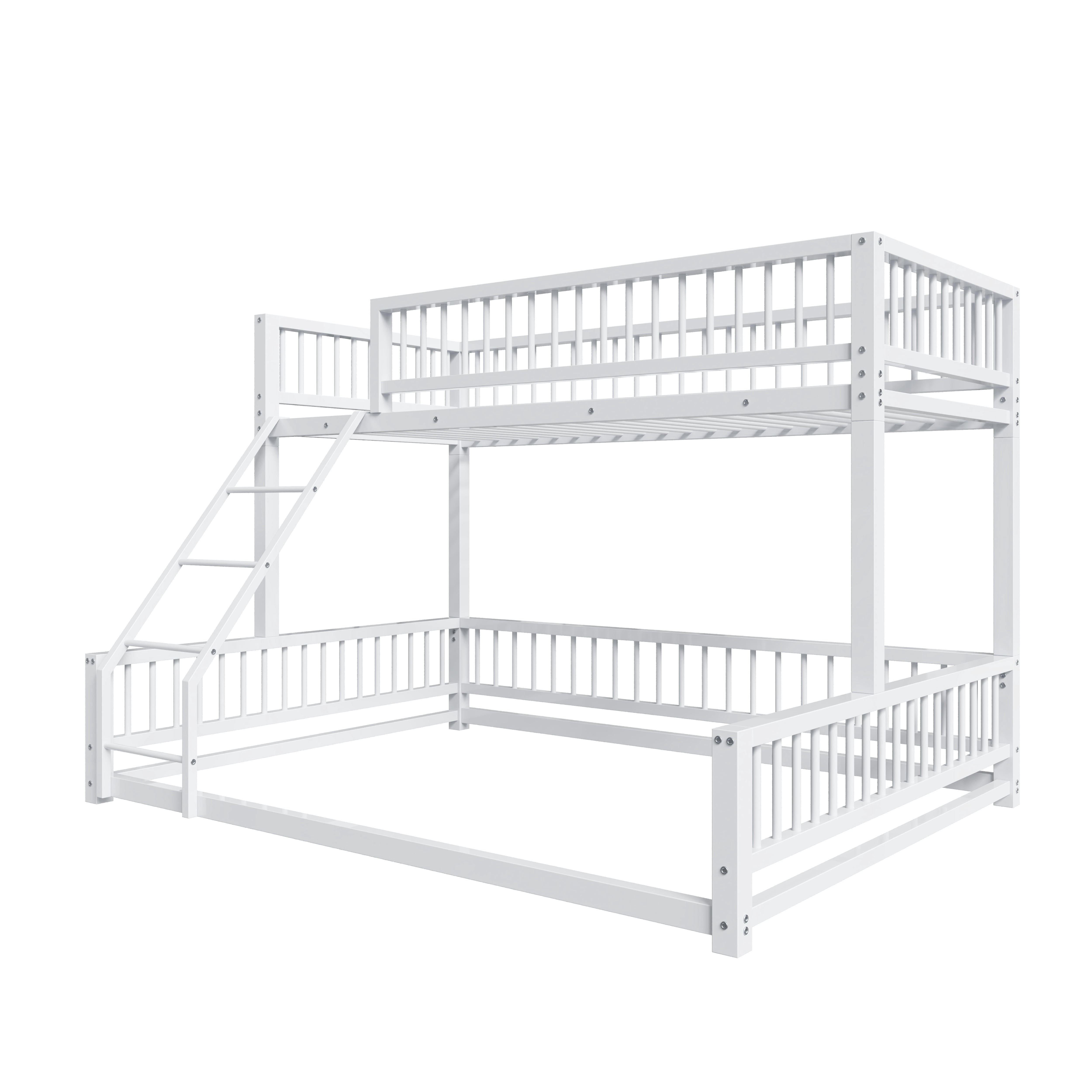 Leumius Twin XL over Queen Bunk Bed,Heavy Duty Metal Bunk Beds for Adults and Kids,Floor Bed Frame with Ladder and Safety Guardrails, Easy Assemble,White